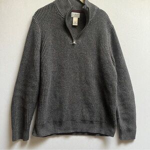 L.L.Bean Gray Chunky Waffle Knit Quarter Zip Sweater Organic Cotton Sz M